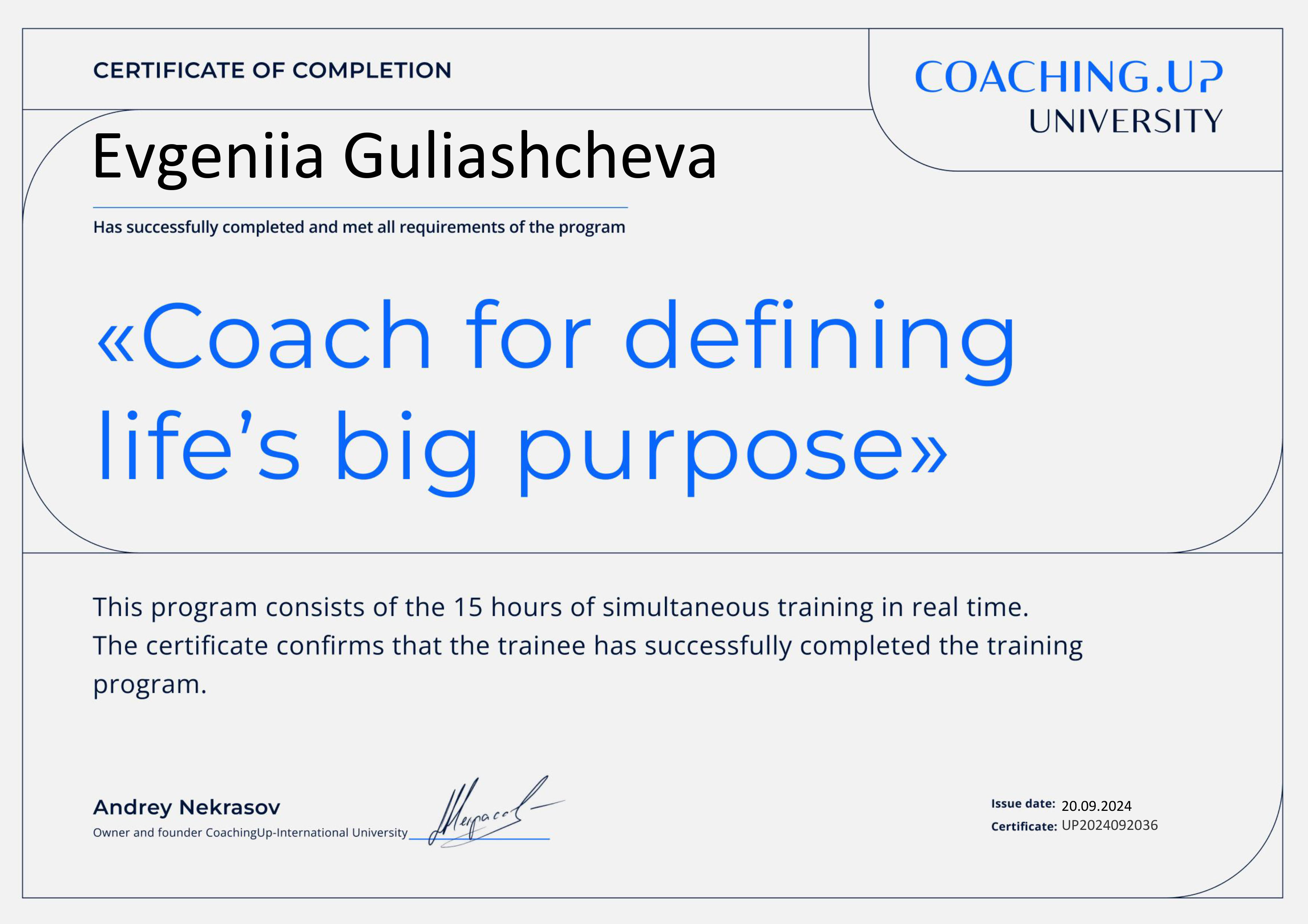 Coach for defining life's big purpose